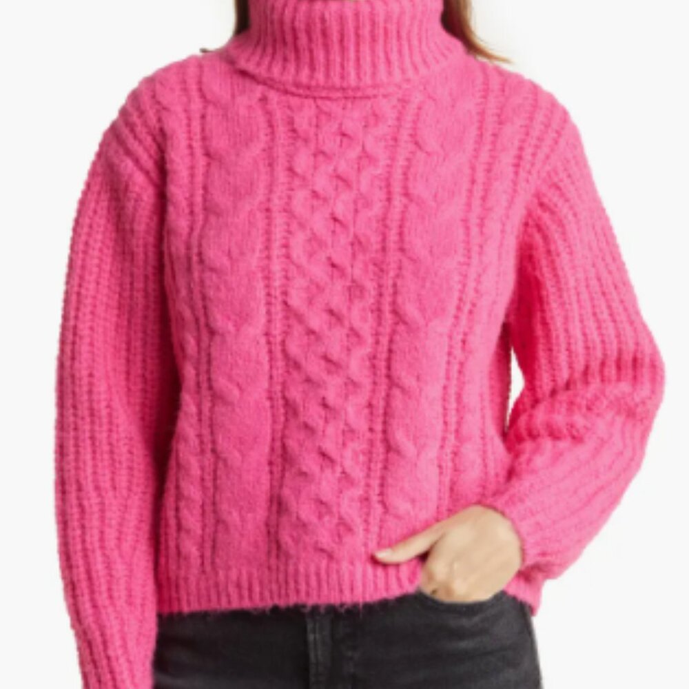 Oak & Trellis, Size L, Pink Cable Knit Turtleneck Sweater, NWT